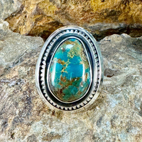 Royston Turquoise Sterling Silver Ring by Leonard Nez Size 8