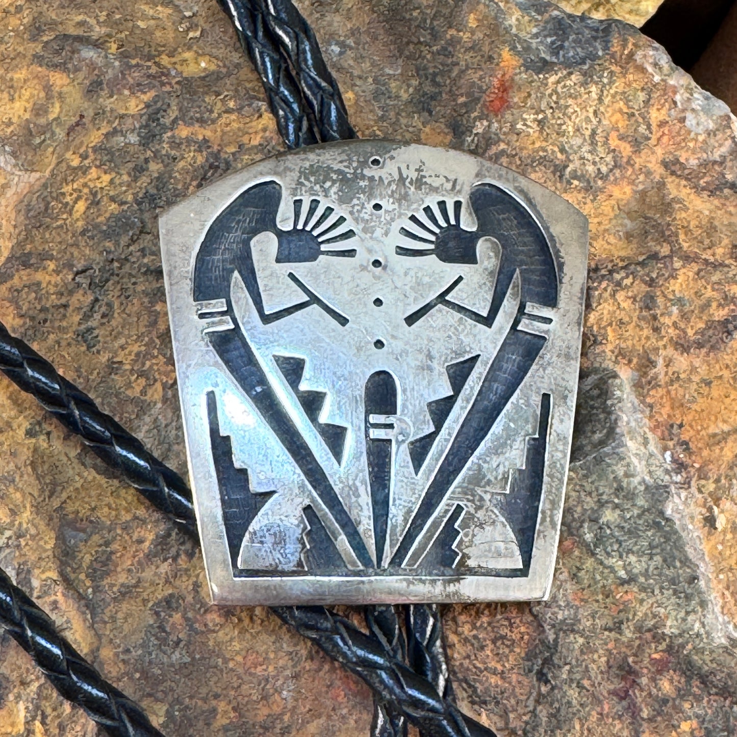 Vintage - Twin Kokopelli Overlay Bolo – Hopi Style - Estate