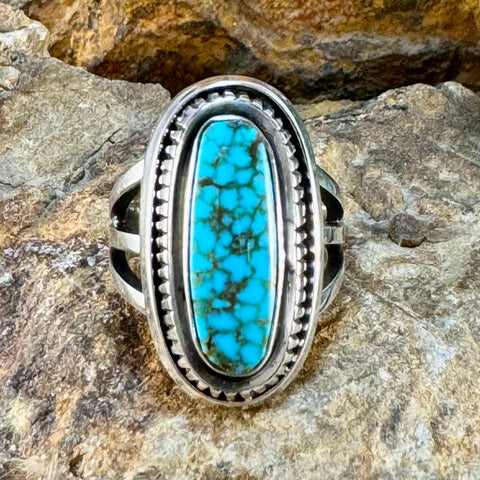 Kingman Turquoise Sterling Silver Ring by Leonard Nez Size 7.25