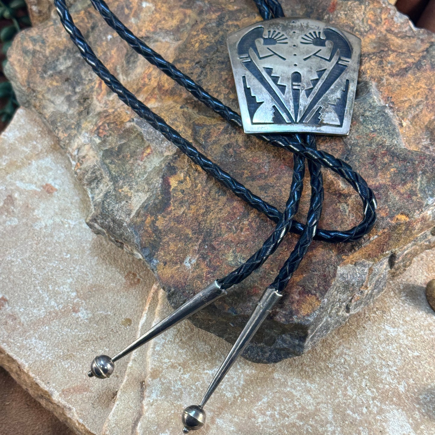 Vintage - Twin Kokopelli Overlay Bolo – Hopi Style - Estate