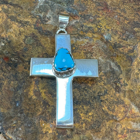 Dry Creek Turquoise Sterling Silver Pendant Cross by Billy Jaramillo