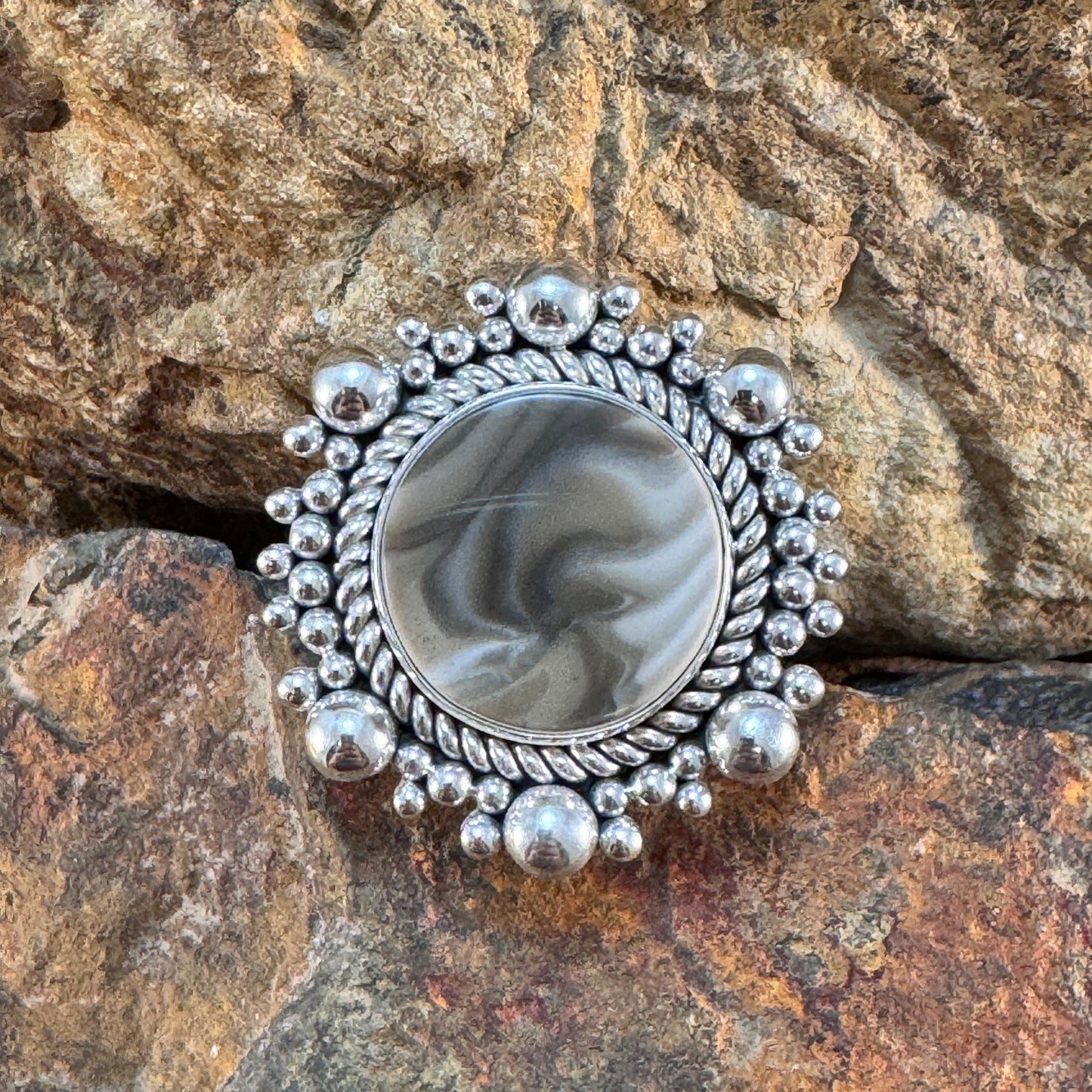 Jurassic Flint Ring with Sterling Silver by Artie Yellowhorse