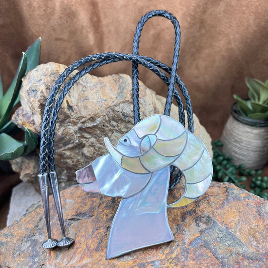 Vintage Inlaid Bighorn Sheep Bolo Tie — Estate