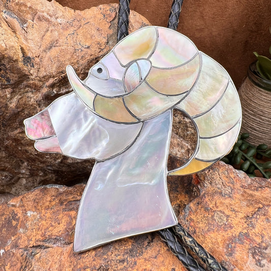 Vintage Inlaid Bighorn Sheep Bolo Tie — Estate