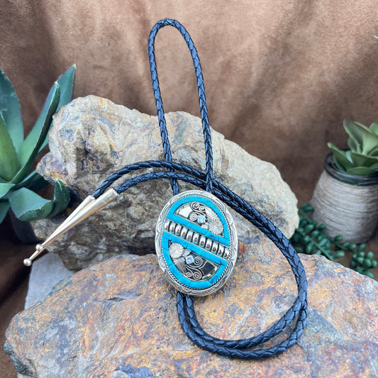 Vintage Gold-Filled Turquoise & Cubic Zirconia Bolo - Estate