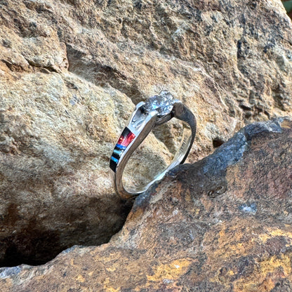 David Rosales Red Moon Inlaid Sterling Silver Ring w/ CZ