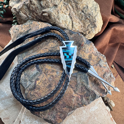 David Rosales Shadow Peak Inlaid Sterling Silver Bolo Tie