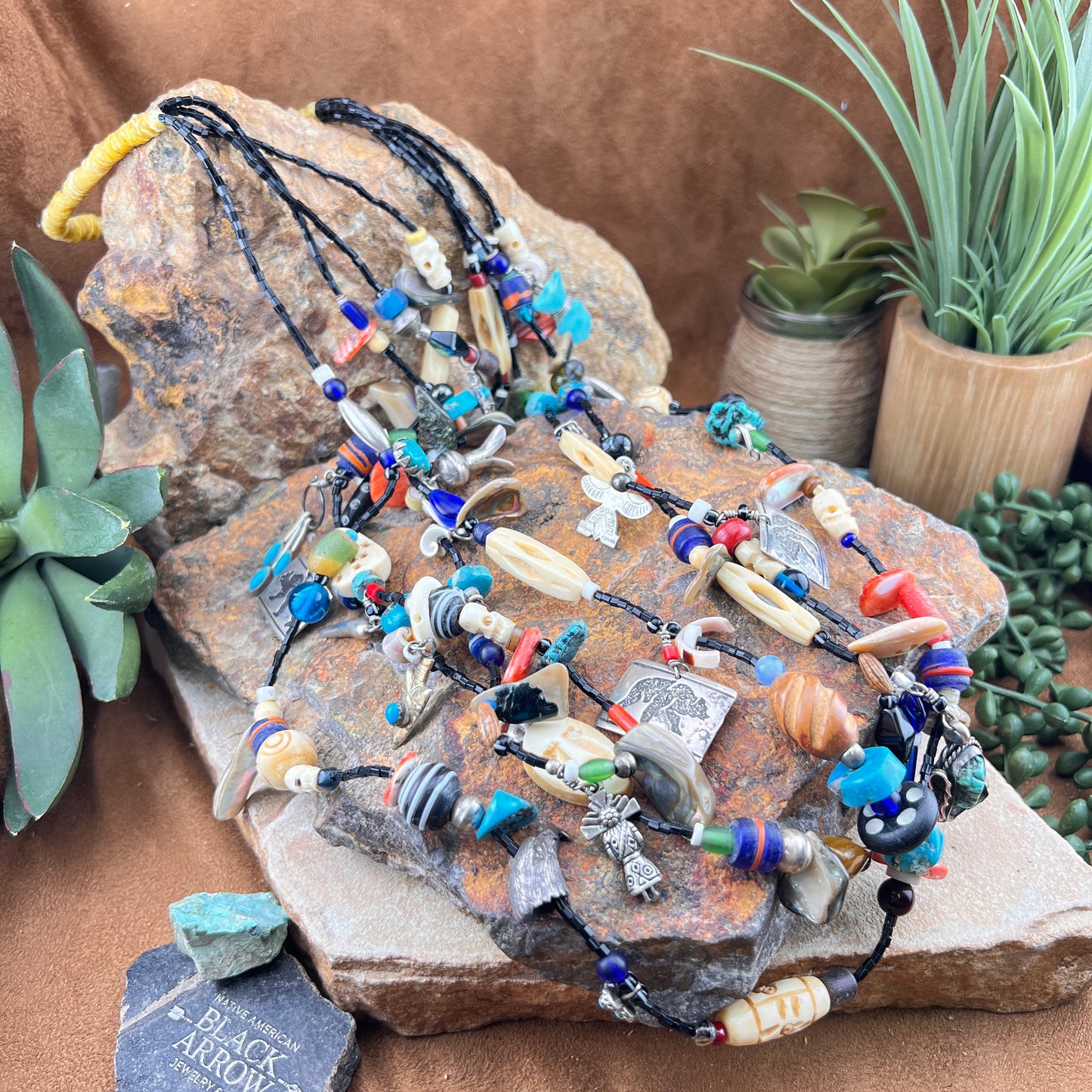 Vintage Zuni Fetish & Charm 4-Strand Necklace — Estate