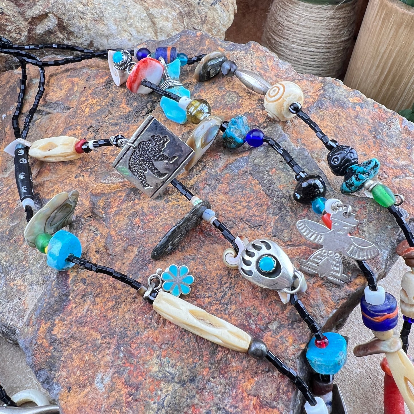 Vintage Zuni Fetish & Charm 4-Strand Necklace — Estate