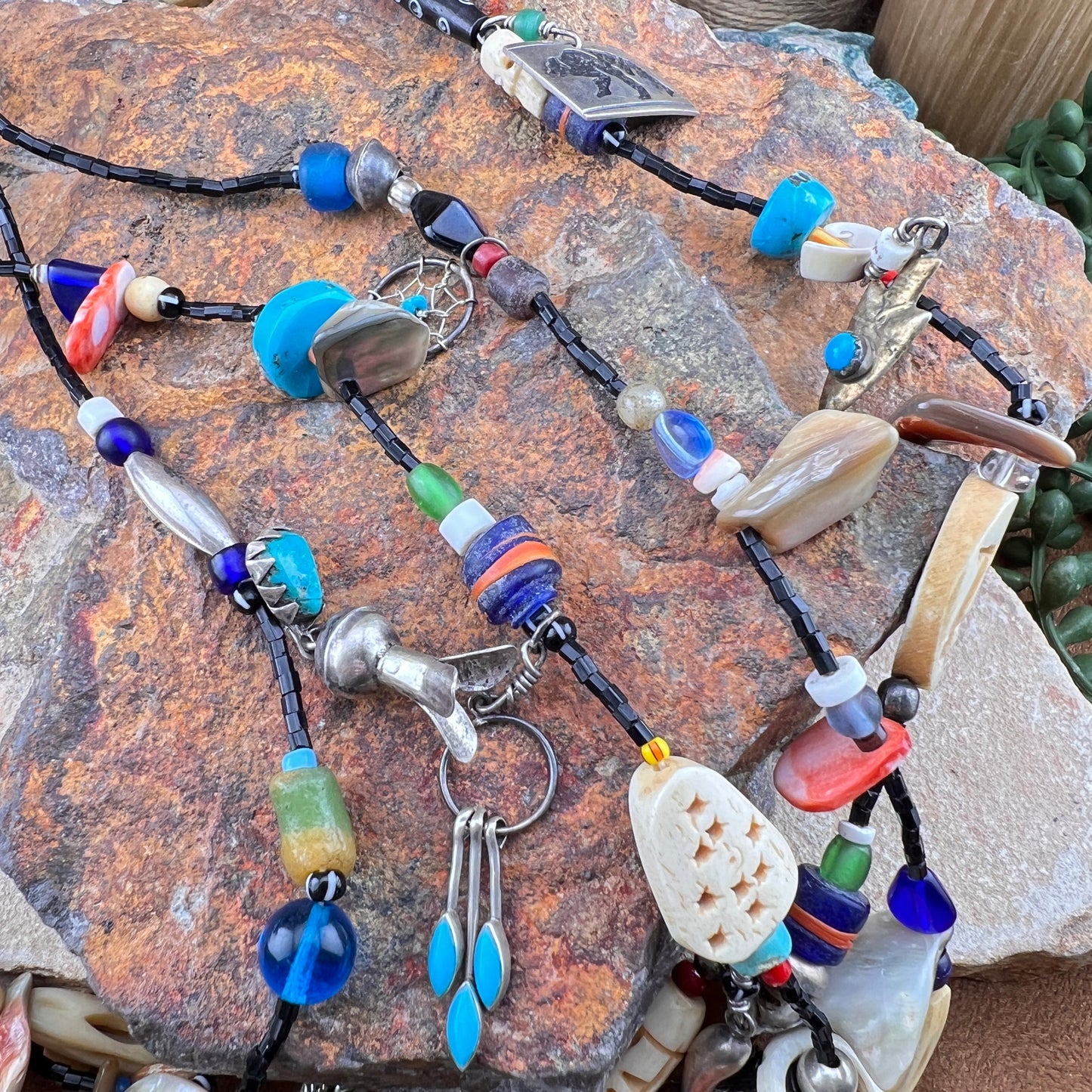 Vintage Zuni Fetish & Charm 4-Strand Necklace — Estate