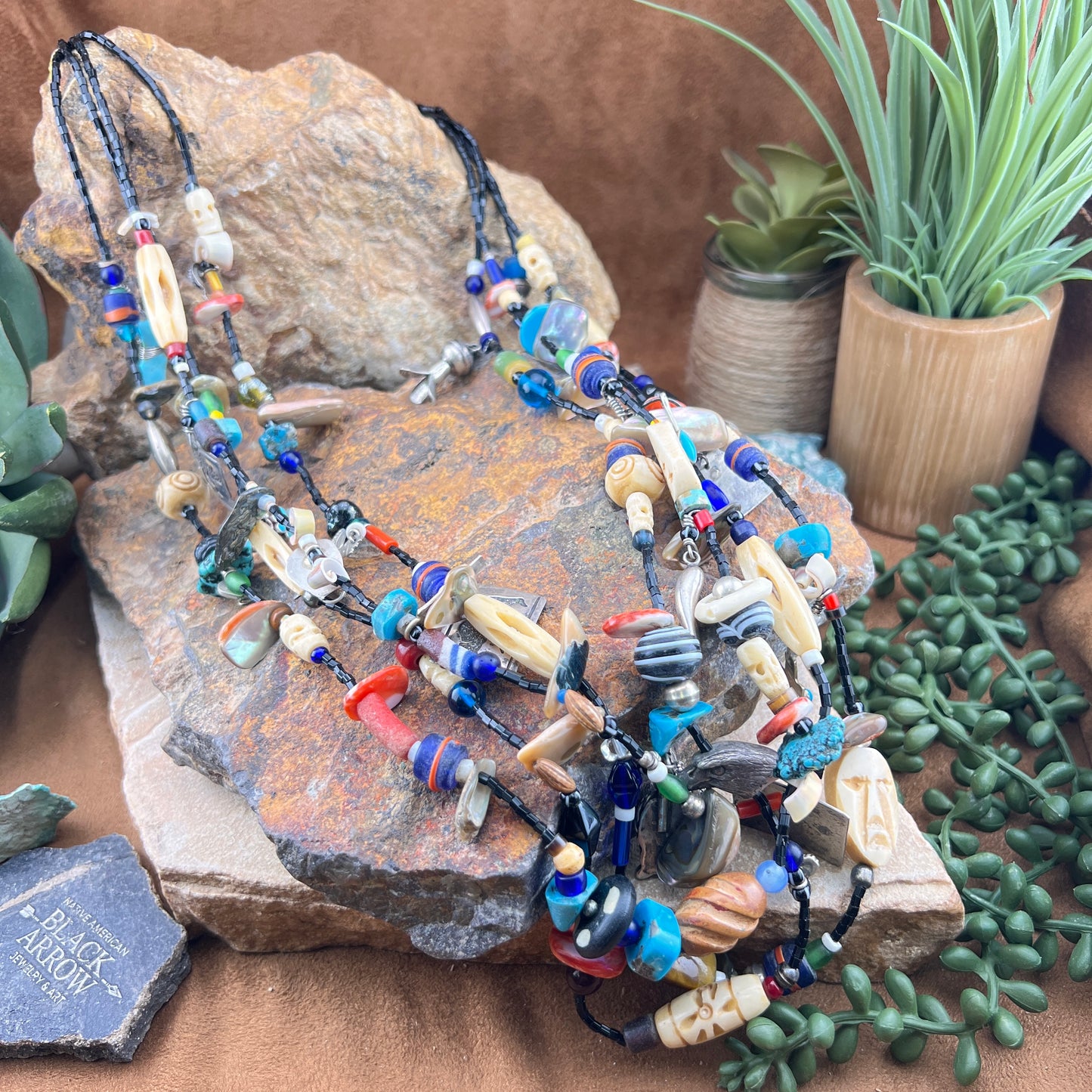 Vintage Zuni Fetish & Charm 4-Strand Necklace — Estate