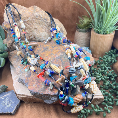 Vintage Zuni Fetish & Charm 4-Strand Necklace — Estate