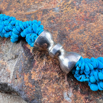 Vintage - 5-Strand Twisted Turquoise Nugget Necklace with Sterling Silver Clasp 24" - Estate