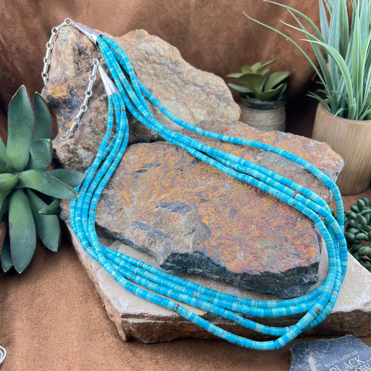 Vintage - Santo Domingo Morenci Turquoise 4-Strand Tube Heishi Necklace 30" - Estate