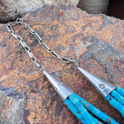 Vintage - Santo Domingo Morenci Turquoise 4-Strand Tube Heishi Necklace 30" - Estate