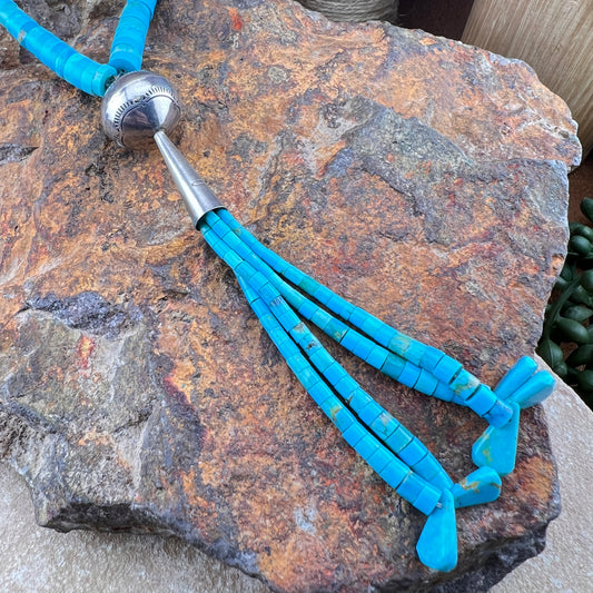 Vintage - Turquoise Heishi Single-Strand Necklace with Navajo Pearl & Jacla Drop 24" - Estate