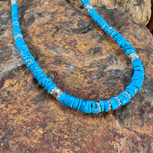 Kingman Turquoise Heishi Necklace by Doris Coriz