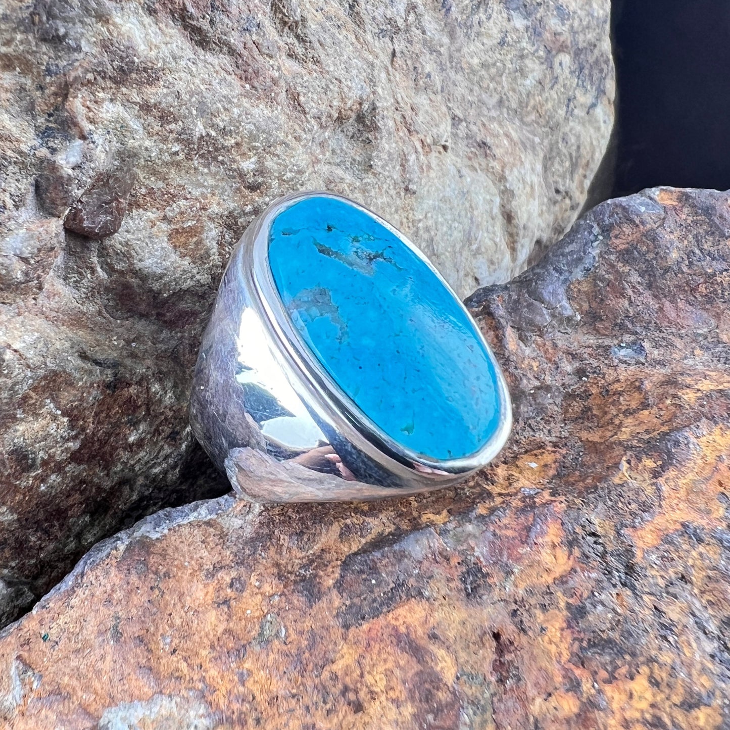 Kingman Turquoise Sterling Silver Ring by Sunwest - Size 10 1/2