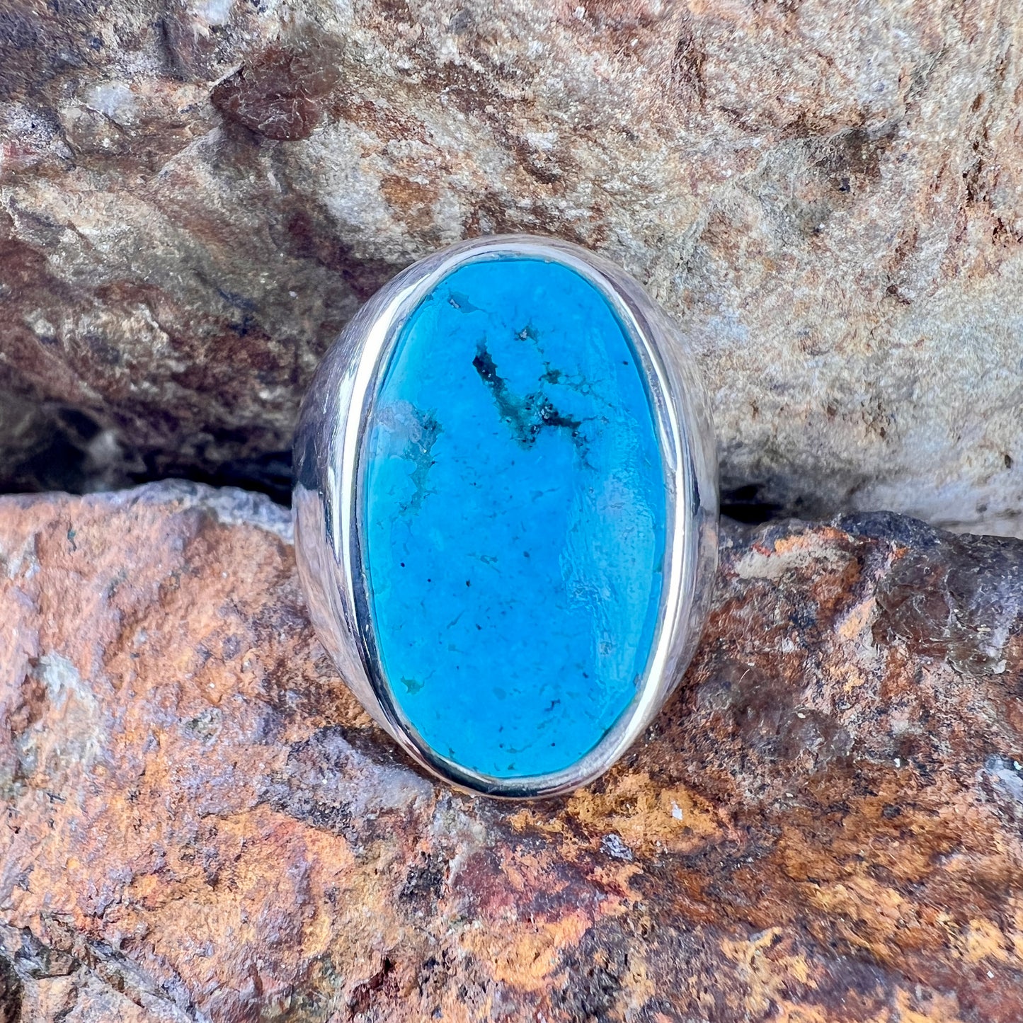 Kingman Turquoise Sterling Silver Ring by Sunwest - Size 10 1/2