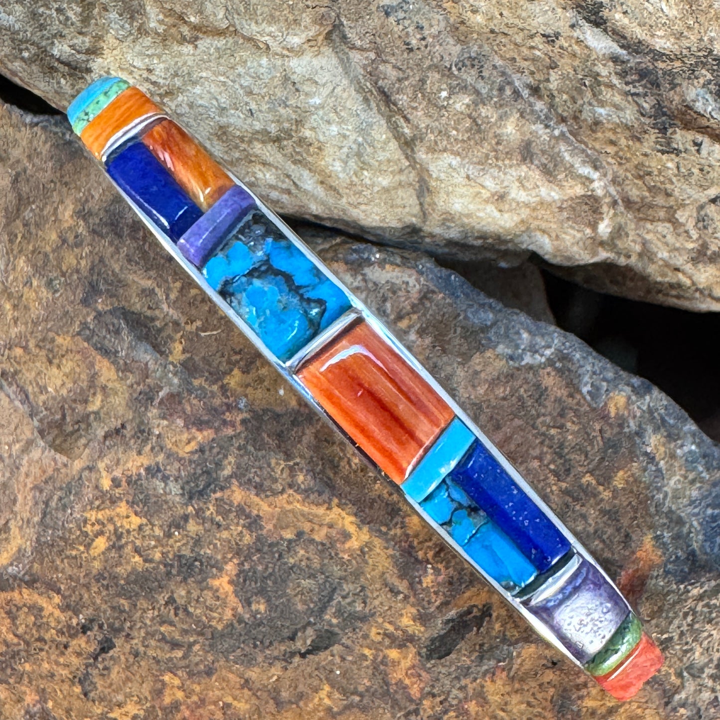 David Rosales Indian Summer Cobble Inlaid Sterling Silver Bracelet