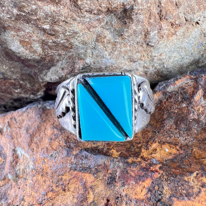 Kingman Turquoise Sterling Silver Ring by Sunwest- Size 10