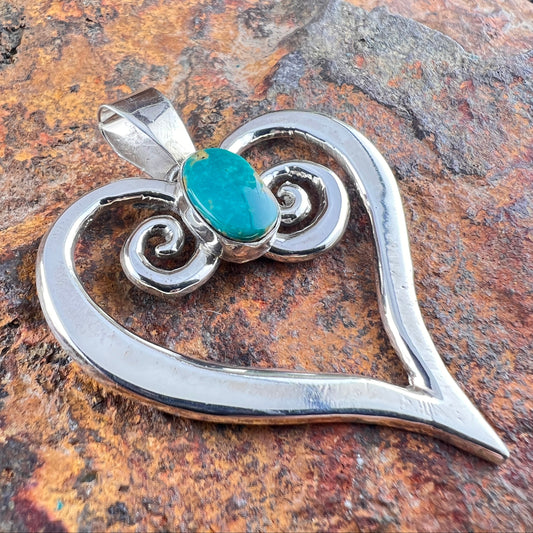 Sterling Silver Heart with Kingman Turquoise Pendant by Annabelle Kee