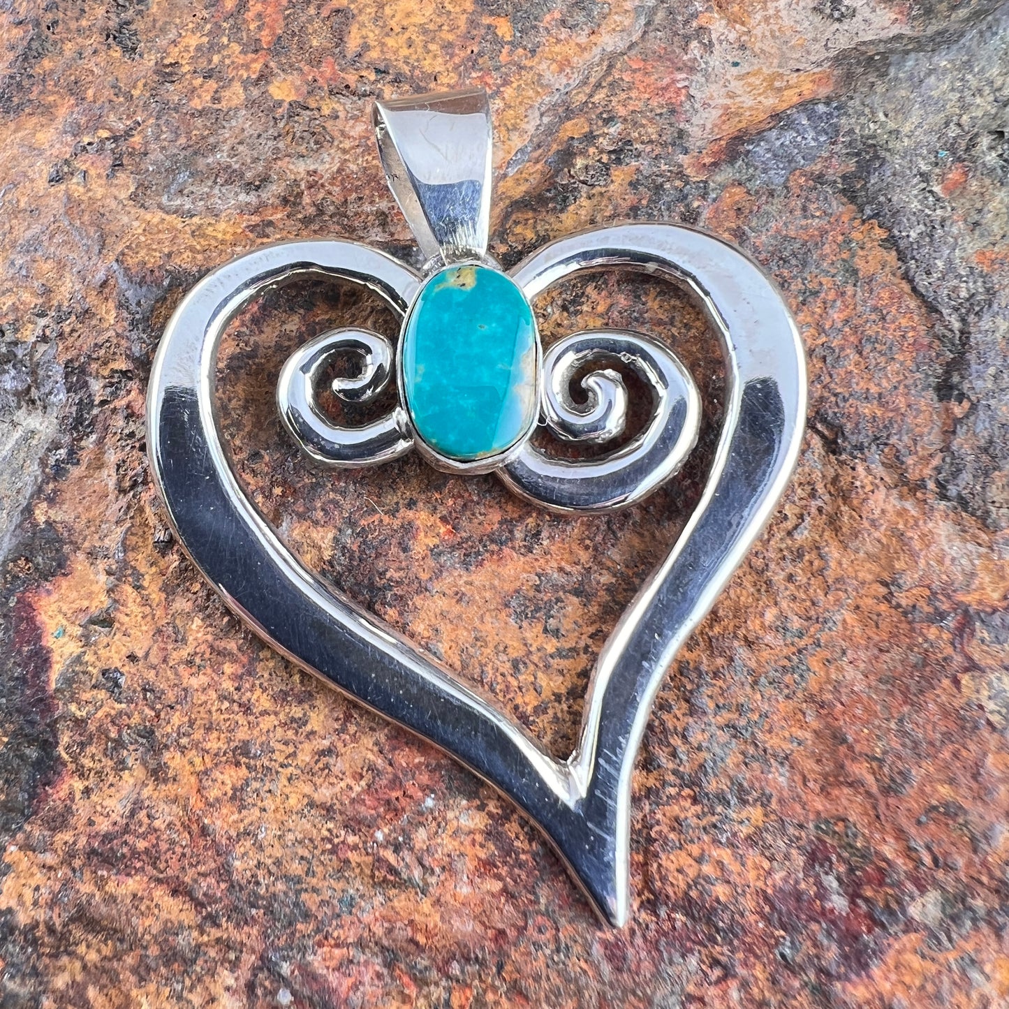 Sterling Silver Heart with Kingman Turquoise Pendant by Annabelle Kee