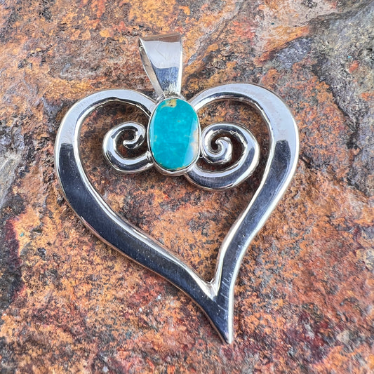 Sterling Silver Heart with Kingman Turquoise Pendant by Annabelle Kee