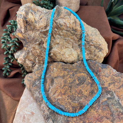 18" Single Strand Kingman Turquoise Beaded Necklace by Robert Tenario