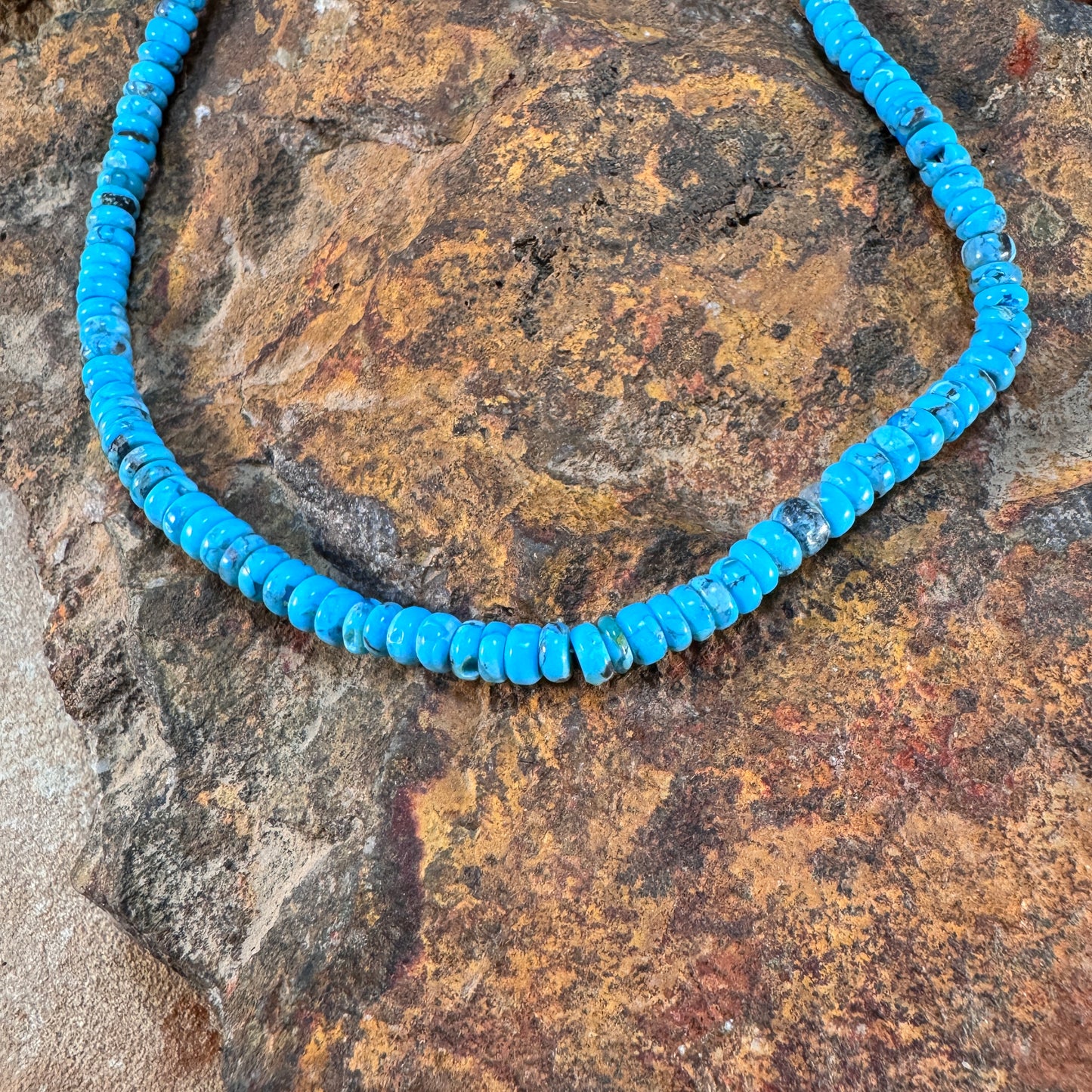 18" Single Strand Kingman Turquoise Beaded Necklace by Robert Tenario