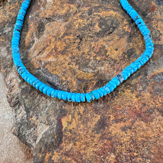 18" Single Strand Kingman Turquoise Beaded Necklace by Robert Tenario