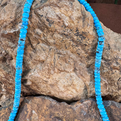 18" Single Strand Kingman Turquoise Beaded Necklace by Robert Tenario