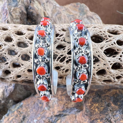 Mediterranean Red Coral Hoop Earrings by Joann Cheama