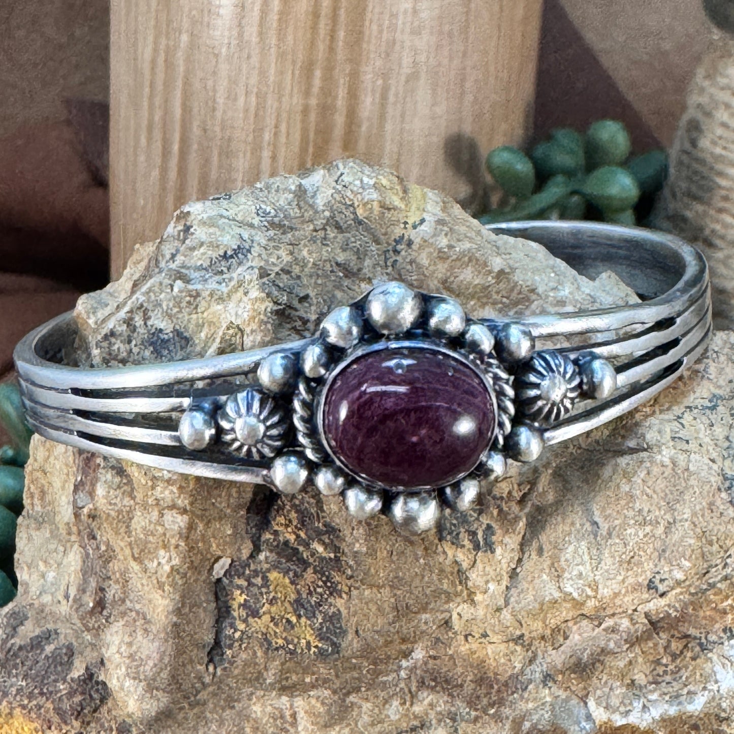 Purple Spiny Oyster Shell Sterling Silver Bracelet by Ray Coriz