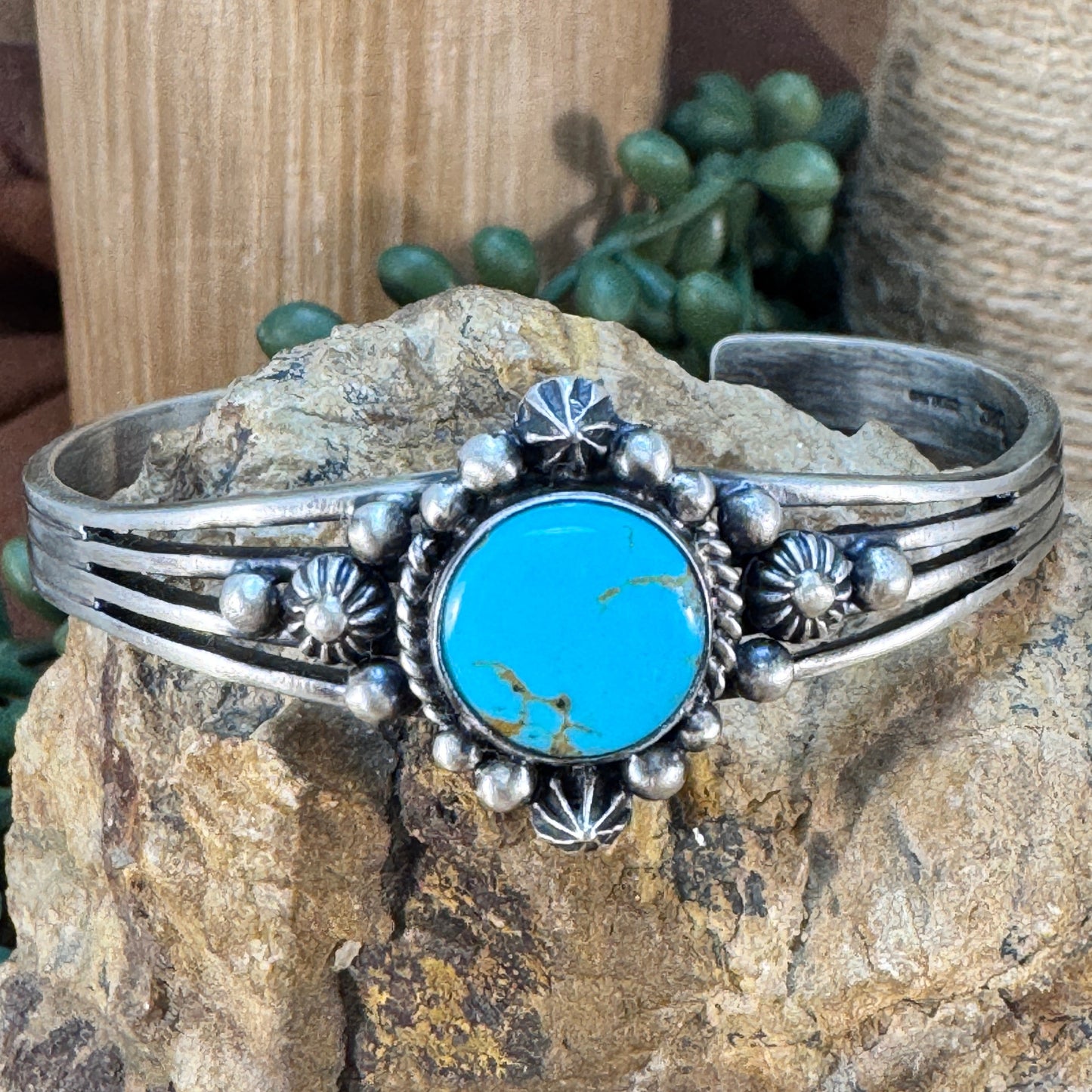 Kingman Turquoise Sterling Silver Bracelet by Ray Coriz