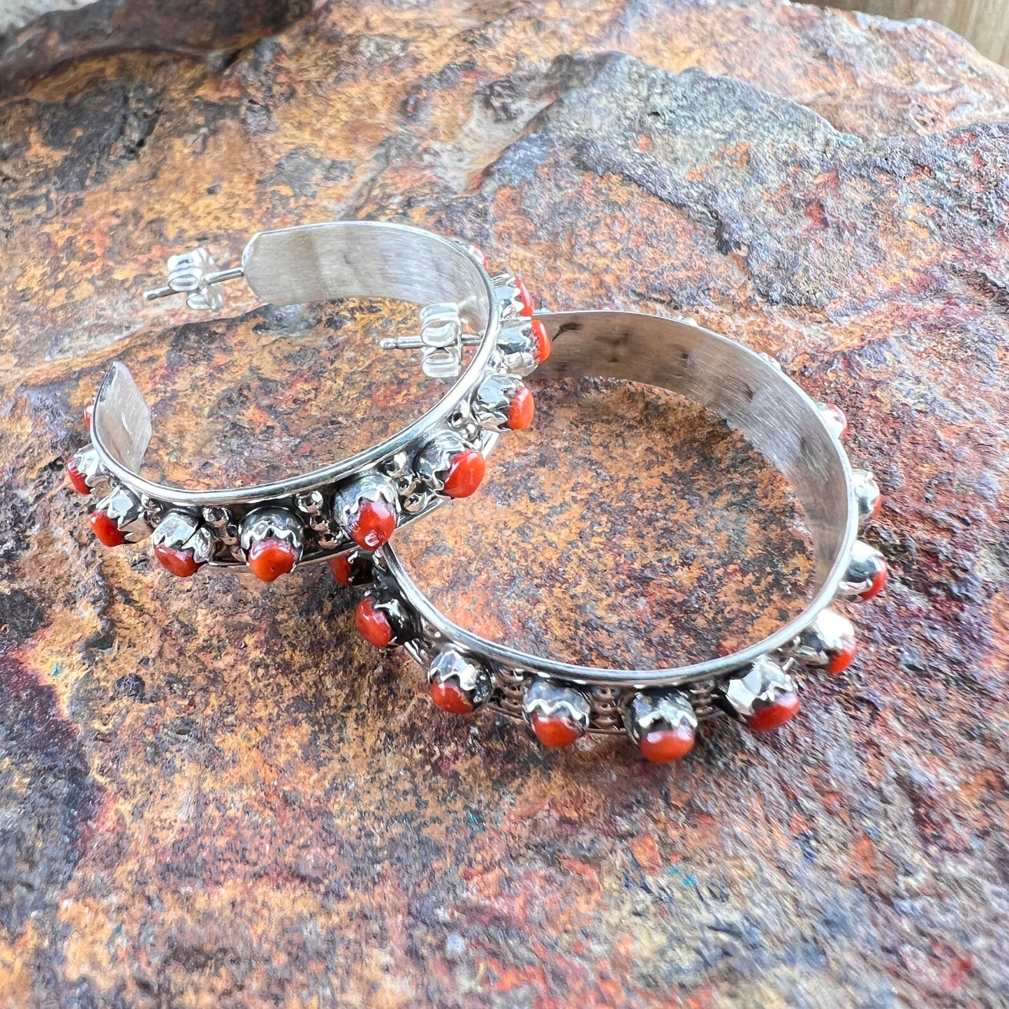 Mediterranean Red Coral Hoop Earrings by Joann Cheama
