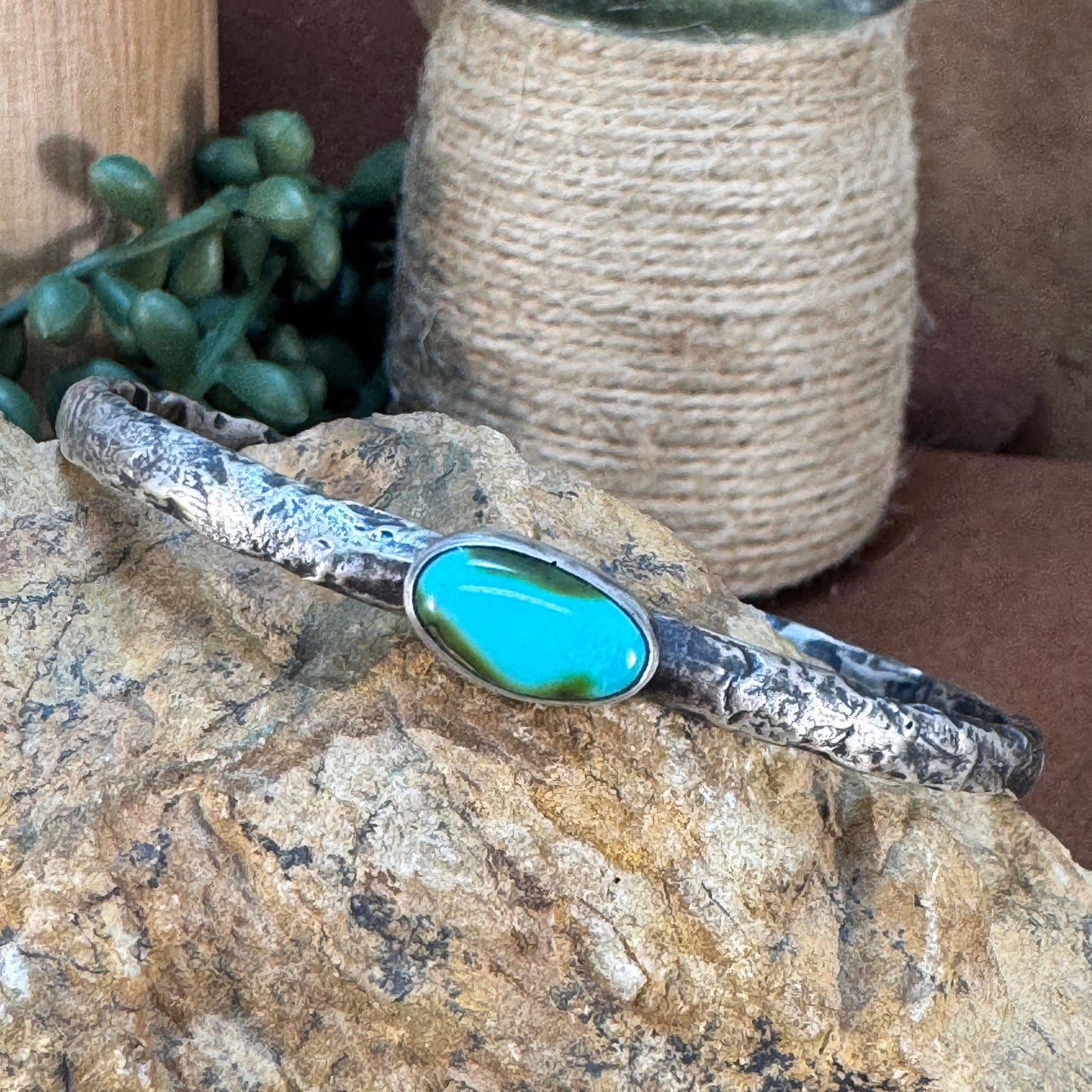 Forged Sterling Silver Cuff with Sonoran Gold Turquoise by Ray Coriz