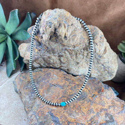 14" Oxidized Navajo Pearl Necklace with Turquoise