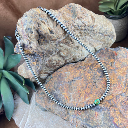 14" Oxidized Navajo Pearl Necklace with Sonoran Gold Turquoise