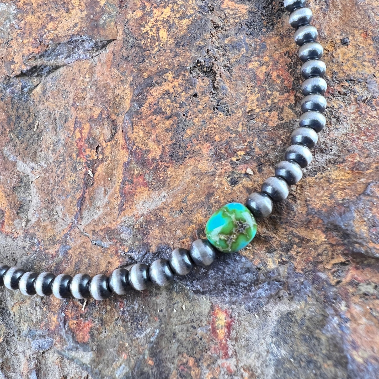 14" Oxidized Navajo Pearl Necklace with Sonoran Gold Turquoise