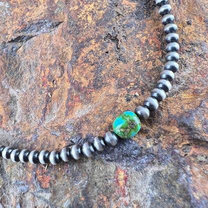 14" Oxidized Navajo Pearl Necklace with Sonoran Gold Turquoise