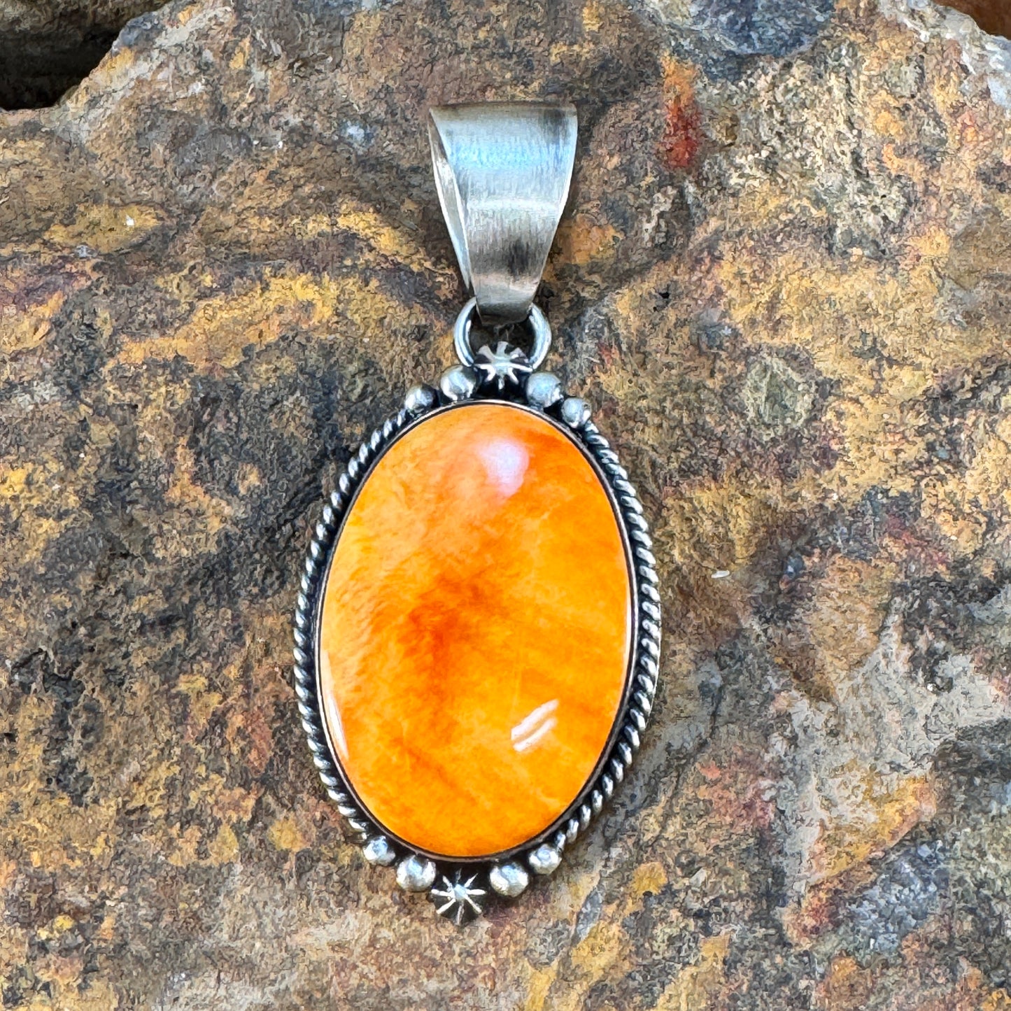 Orange Spiny Oyster Shell Sterling Silver Pendant by Loretta Delgarito