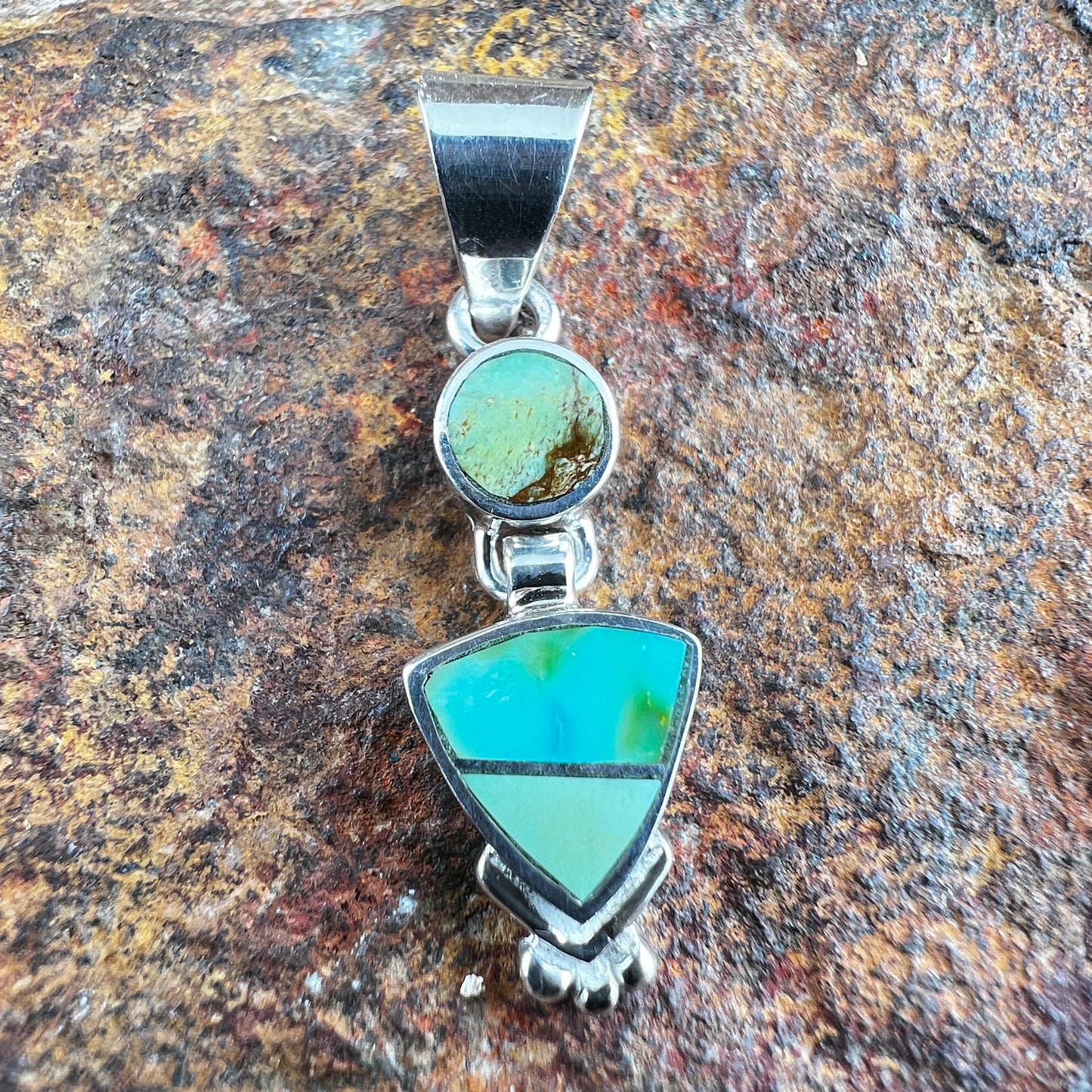 David Rosales Sonoran Gold Turquoise Inlaid Sterling Silver Pendant
