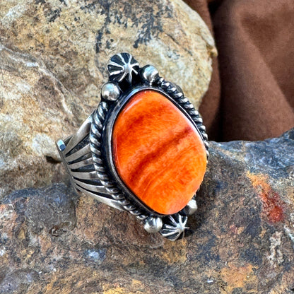 Orange Spiny Oyster Shell Sterling Silver Ring by Loretta Delgarito