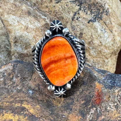 Orange Spiny Oyster Shell Sterling Silver Ring by Loretta Delgarito