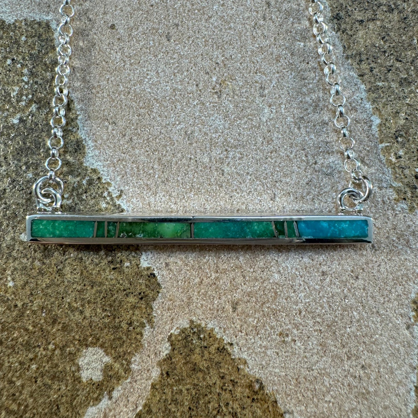 David Rosales Sonoran Gold Turquoise Inlaid Sterling Silver Necklace Bar