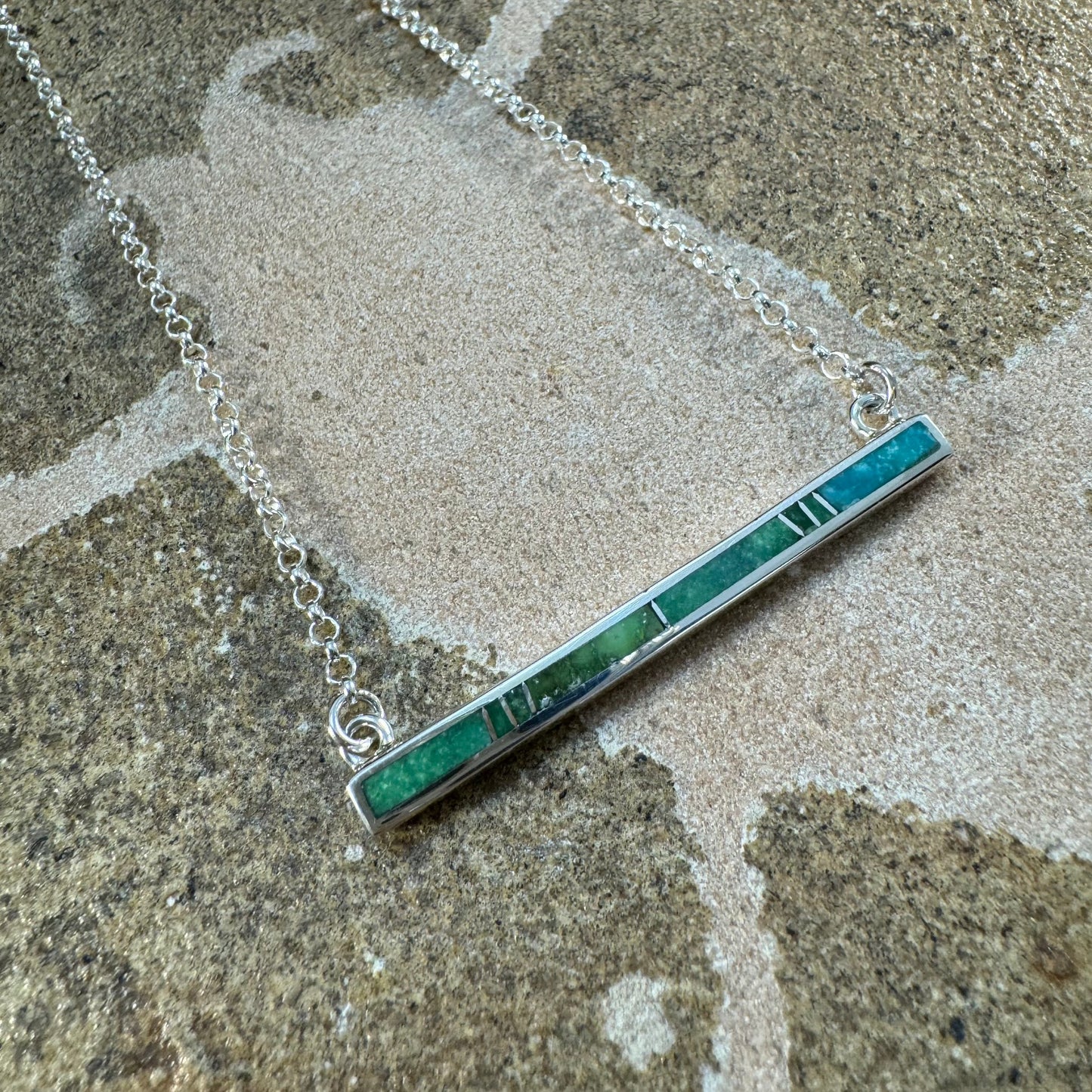 David Rosales Sonoran Gold Turquoise Inlaid Sterling Silver Necklace Bar