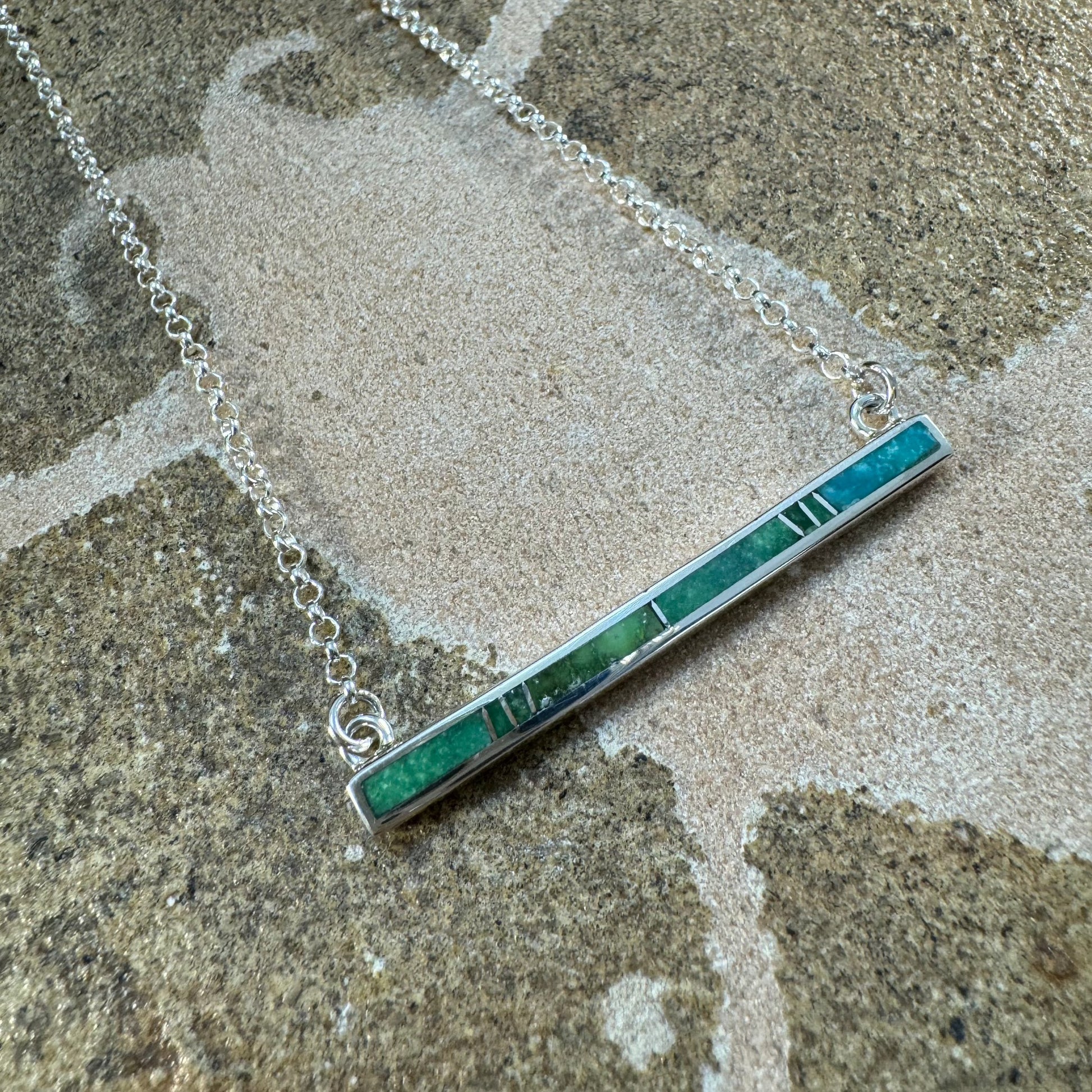 David Rosales Sonoran Gold Turquoise Inlaid Sterling Silver Necklace Bar