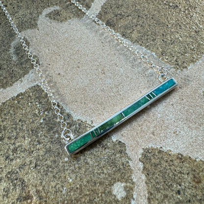 David Rosales Sonoran Gold Turquoise Inlaid Sterling Silver Necklace Bar