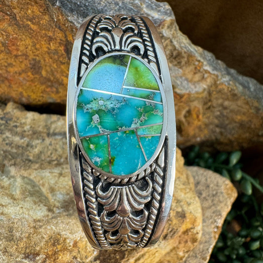 David Rosales Sonoran Gold Turquoise Inlaid Sterling Silver Cuff Bracelet